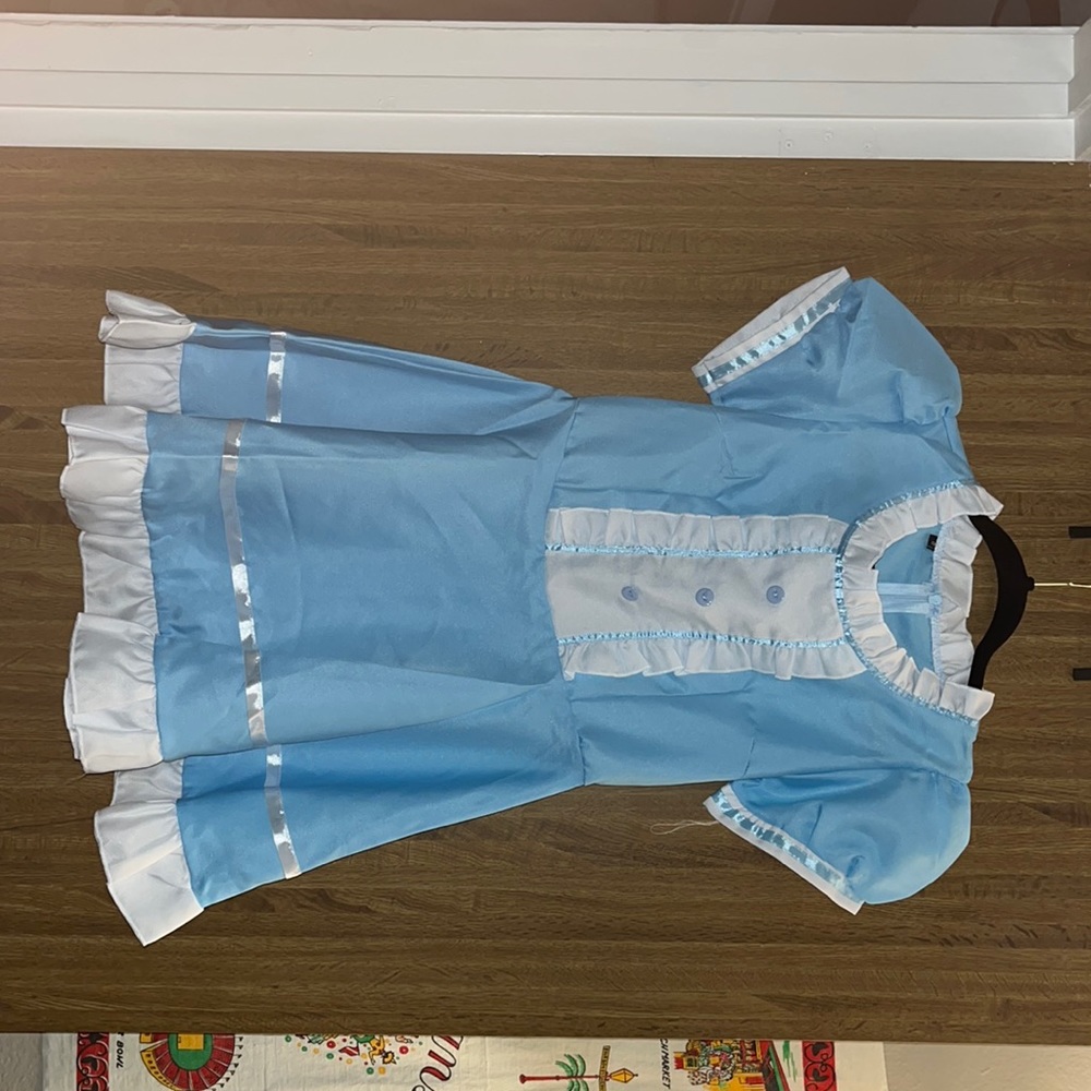 Blue Ruffled Mini Dress with White Trim
